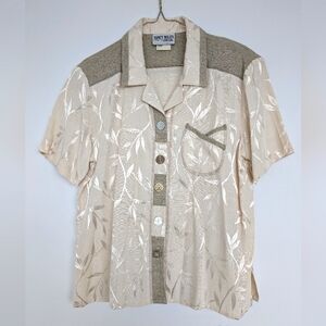 Vintage 80s City Girl by Nancy Bolen Funky Button Up Satin embroidery Sz S